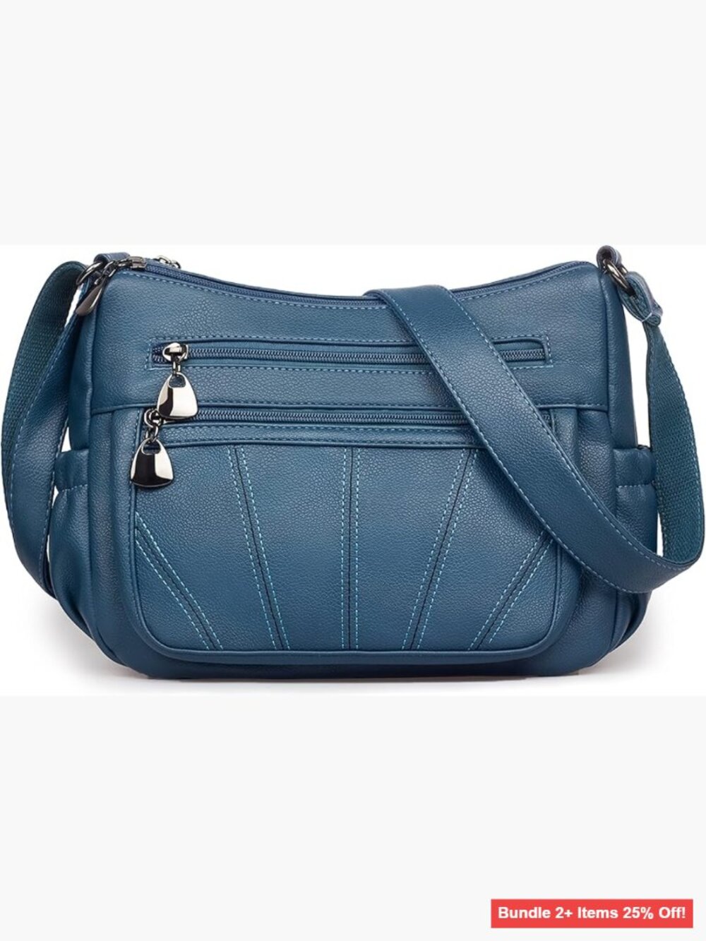 Soft PU Leather Crossbody Bag with Adjustable Strap, Multiple Pockets, Large